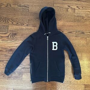 (SOLD) Boys dark navy Balmain hoodie with ‘B’ varsity patch!